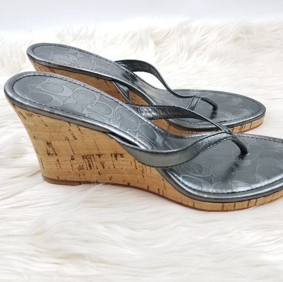Coach Lannie Cork Wedge Sandals Silver Size 8.5M - Picture 3 of 9